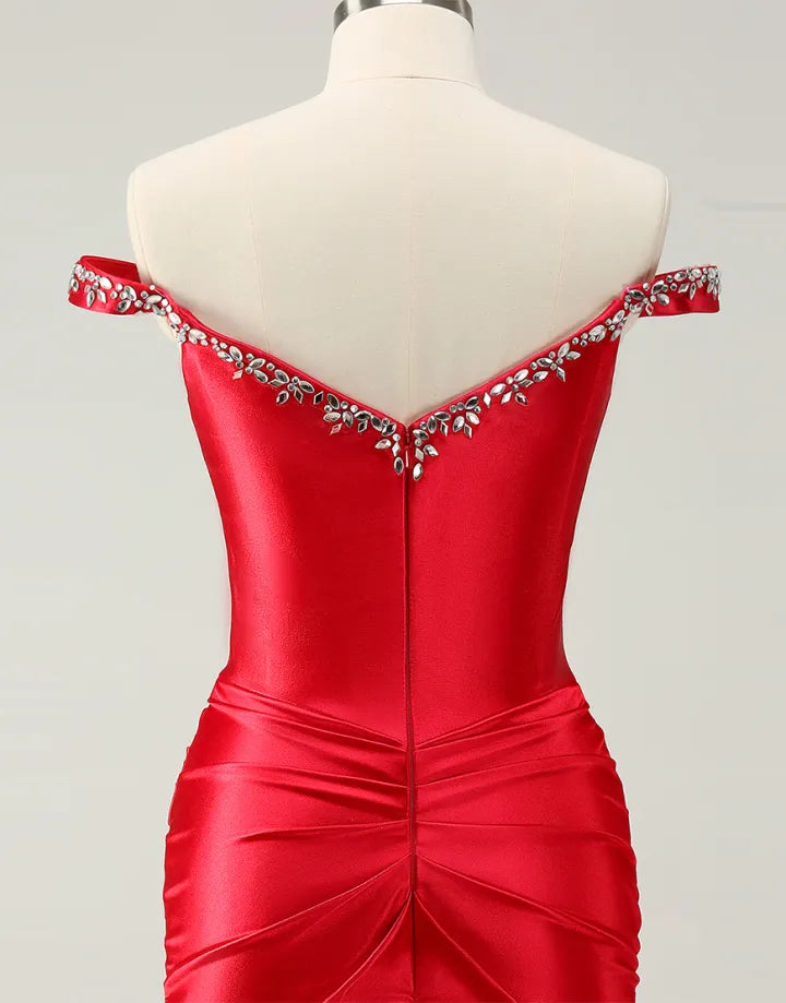 Aimishang Charming Sheath Homecoming Dress Off-the-Shoulder Beaded Graduation Dress Chic Birthday Party Dress