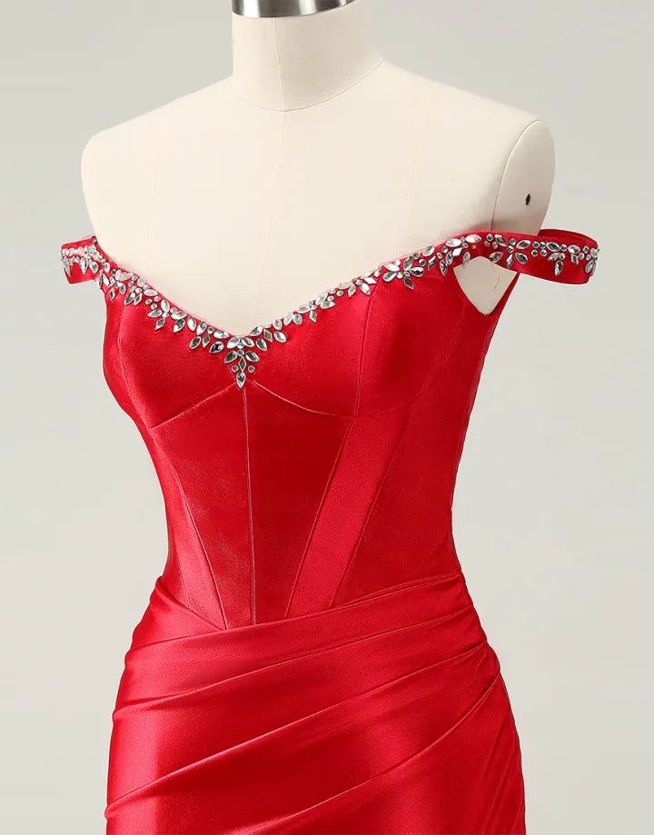 Aimishang Charming Sheath Homecoming Dress Off-the-Shoulder Beaded Graduation Dress Chic Birthday Party Dress