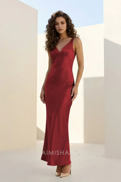 Aimishang Charming Sheath Satin Open Back Sleeveless Long Formal Prom Dresses Elegant Party Evening Gowns Modern Wedding Guest Dress