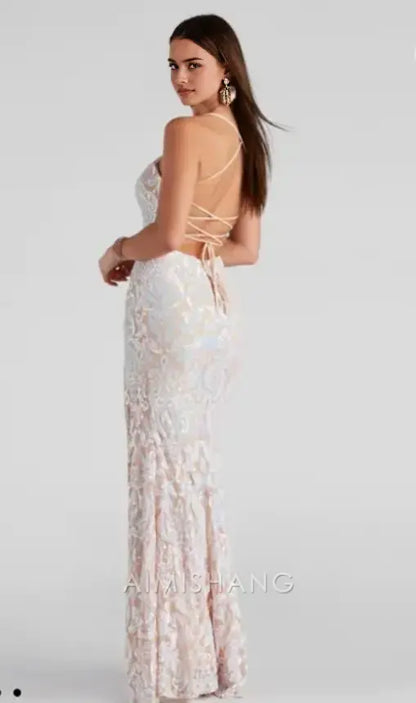 Aimishang Charming Sheath Spaghetti Straps Sleeveless Long Formal Prom Dress Elegant Evening Party Dress With Slit