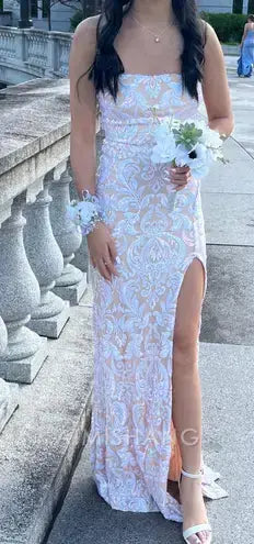 Aimishang Charming Sheath Spaghetti Straps Sleeveless Long Formal Prom Dress Elegant Evening Party Dress With Slit