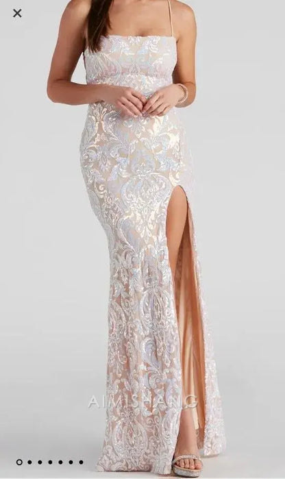 Aimishang Charming Sheath Spaghetti Straps Sleeveless Long Formal Prom Dress Elegant Evening Party Dress With Slit