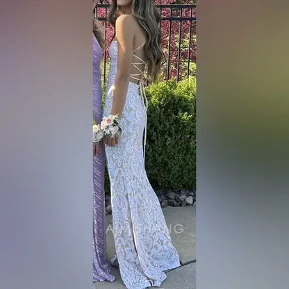 Aimishang Charming Sheath Spaghetti Straps Sleeveless Long Formal Prom Dress Elegant Evening Party Dress With Slit