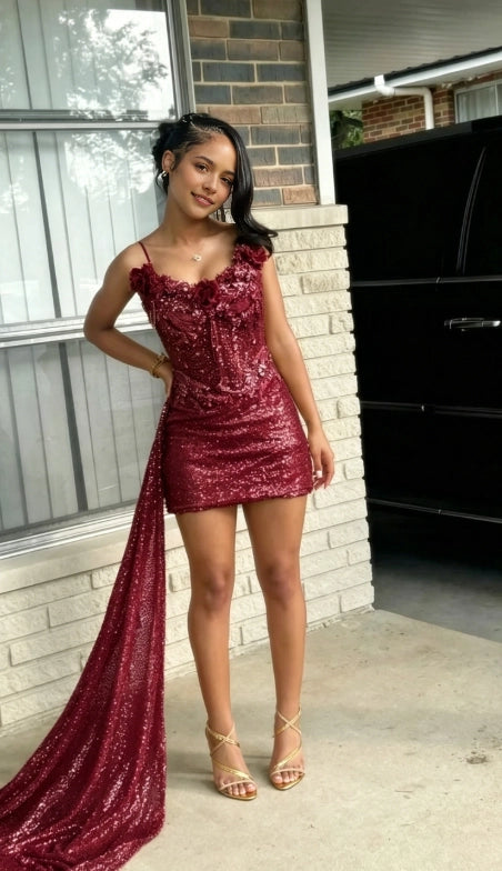 Aimishang Charming Sheath Strap Sleeveless Sequins Summer Short Homecoming Dress Sparkly Graduation Party Dress