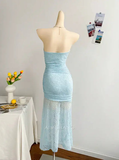 Aimishang Charming Sheath Strapless Lace Formal Prom Dress Elegant Evening Party Dress Chic Cocktail Dress