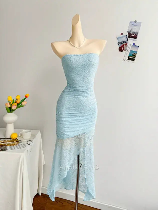 Aimishang Charming Sheath Strapless Lace Formal Prom Dress Elegant Evening Party Dress Chic Cocktail Dress