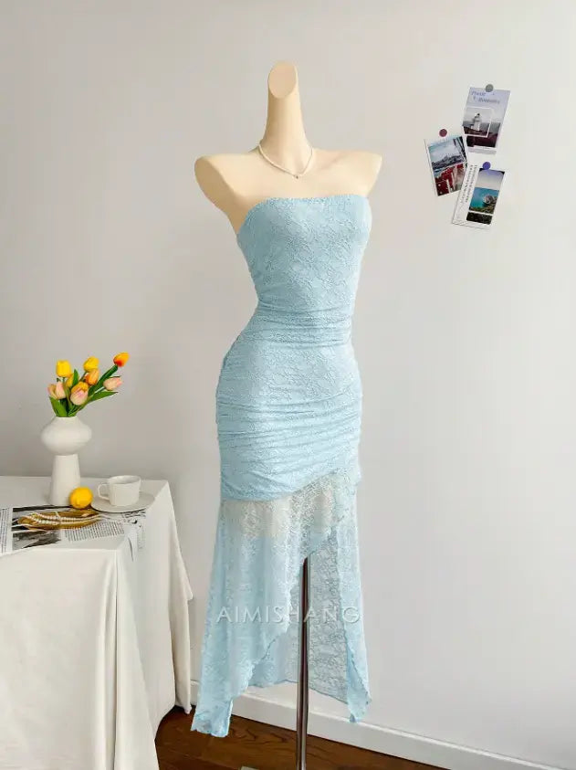 Aimishang Charming Sheath Strapless Lace Formal Prom Dress Elegant Evening Party Dress Chic Cocktail Dress