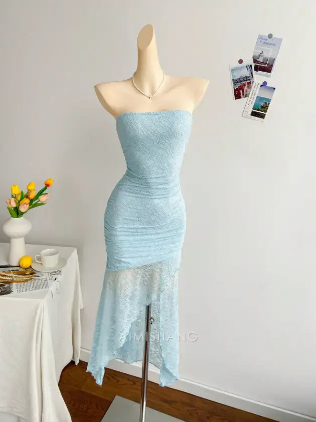 Aimishang Charming Sheath Strapless Lace Formal Prom Dress Elegant Evening Party Dress Chic Cocktail Dress