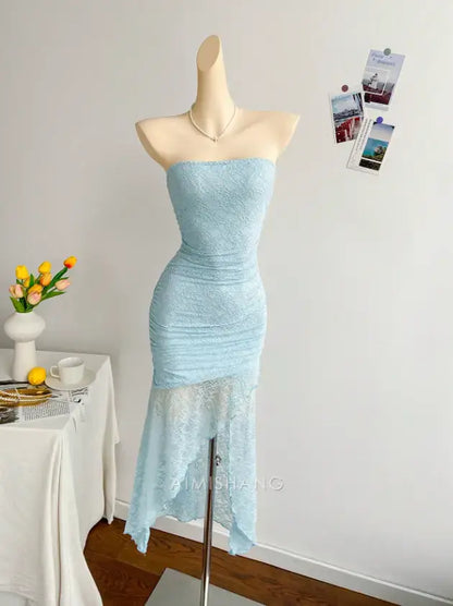 Aimishang Charming Sheath Strapless Lace Formal Prom Dress Elegant Evening Party Dress Chic Cocktail Dress