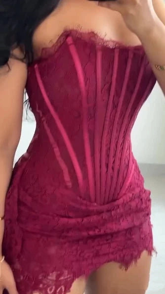 Aimishang Charming Sheath Strapless Lace Sleeveless Short Summer Birthday Party Dress Fashion Mini Graduation Homecoming Dress