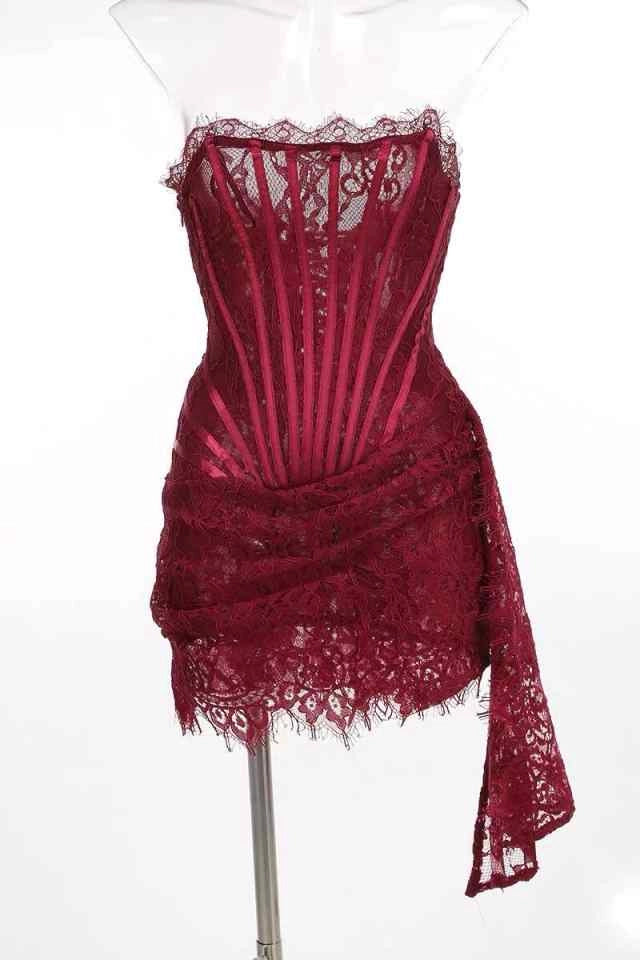 Aimishang Charming Sheath Strapless Lace Sleeveless Short Summer Birthday Party Dress Fashion Mini Graduation Homecoming Dress