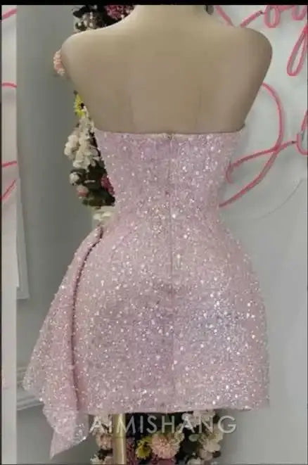 Aimishang Charming Sheath Strapless Short Prom Dress Lovely Homecoming Dress Sparkly Birthday Party Dress