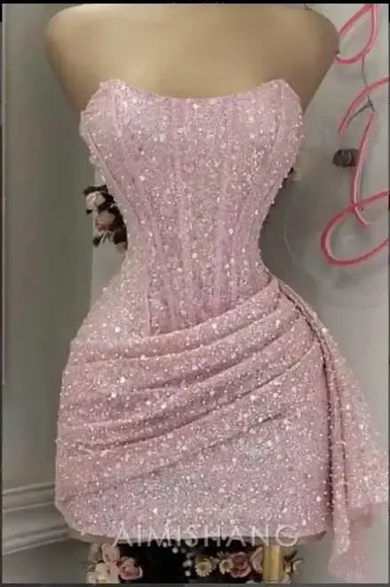 Aimishang Charming Sheath Strapless Short Prom Dress Lovely Homecoming Dress Sparkly Birthday Party Dress