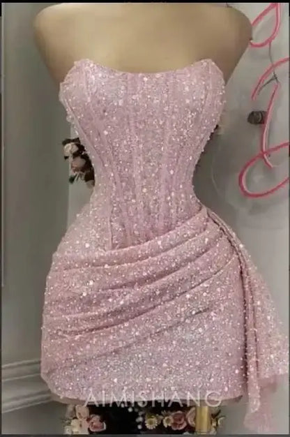 Aimishang Charming Sheath Strapless Short Prom Dress Lovely Homecoming Dress Sparkly Birthday Party Dress
