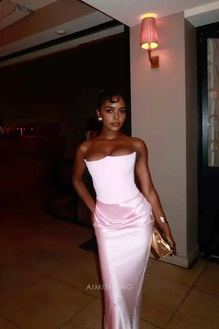 Aimishang Charming Sheath Strapless Sleeveless Long Formal Prom Dress Fashion Party Evening Gowns Lovely Graduation Dress