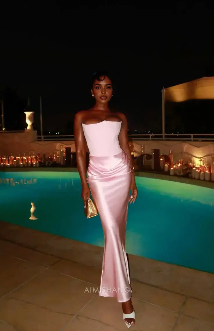 Aimishang Charming Sheath Strapless Sleeveless Long Formal Prom Dress Fashion Party Evening Gowns Lovely Graduation Dress