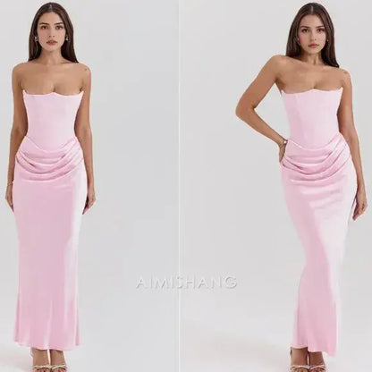 Aimishang Charming Sheath Strapless Sleeveless Long Formal Prom Dresses Fashion Party Evening Gowns Lovely Graduation Dress