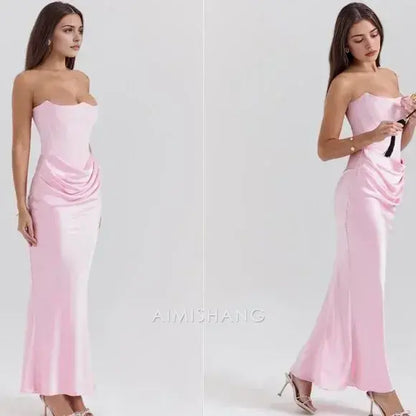 Aimishang Charming Sheath Strapless Sleeveless Long Formal Prom Dresses Fashion Party Evening Gowns Lovely Graduation Dress