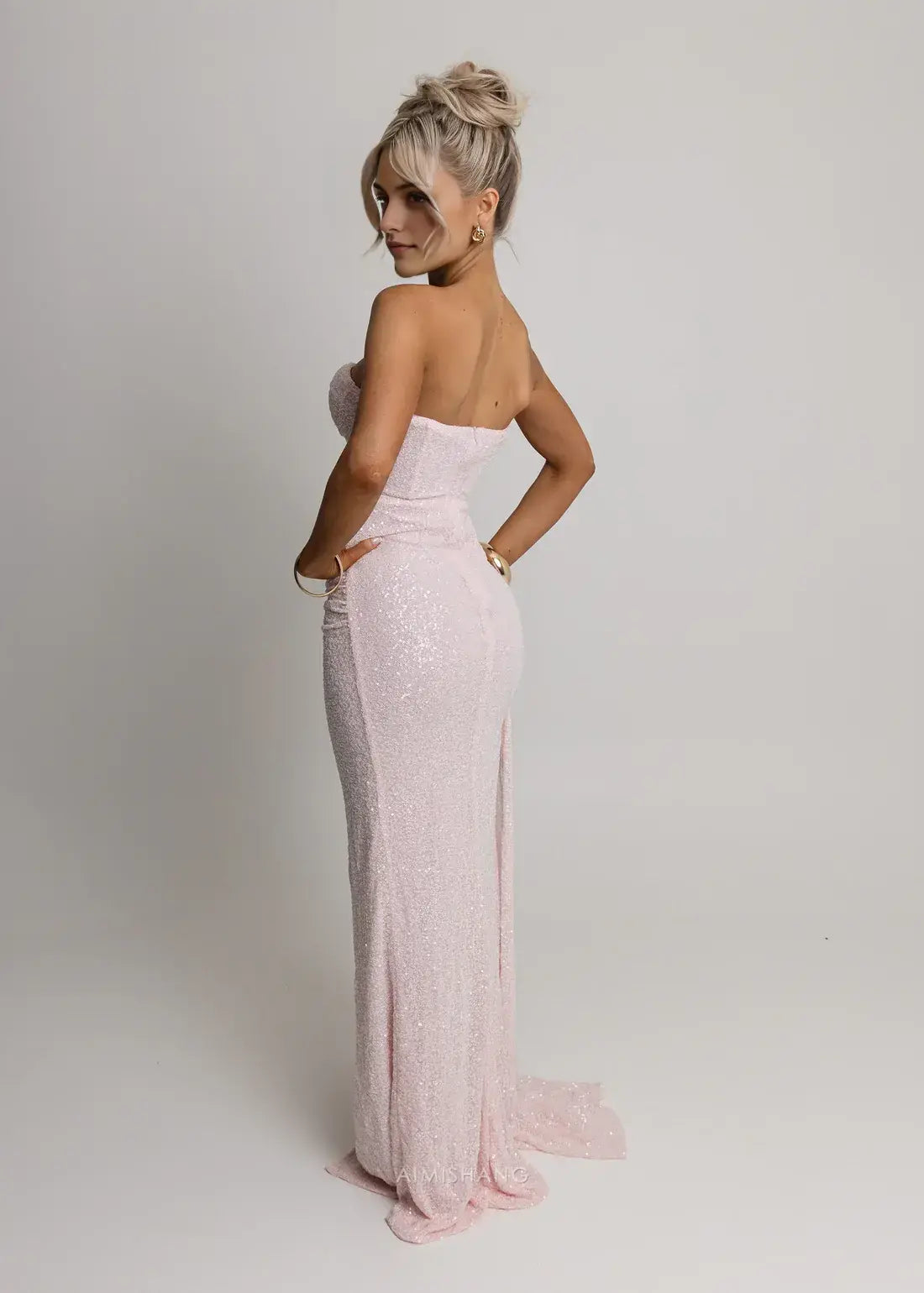 Aimishang Charming Sheath Strapless Sleeveless Long Formal Prom Dresses With Slit Lovely Graduation Dress Sparkly Party Evening Gowns