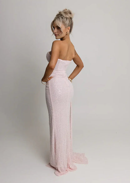 Aimishang Charming Sheath Strapless Sleeveless Long Formal Prom Dresses With Slit Lovely Graduation Dress Sparkly Party Evening Gowns