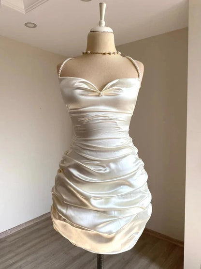 Aimishang Charming Sheath Straps Sleeveless Satin Short Homecoming Dress Summer Mini Birthday Party Dress