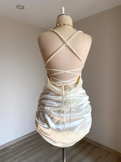 Aimishang Charming Sheath Straps Sleeveless Satin Short Homecoming Dress Summer Mini Birthday Party Dress