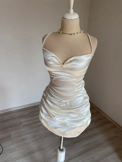 Aimishang Charming Sheath Straps Sleeveless Satin Short Homecoming Dress Summer Mini Birthday Party Dress