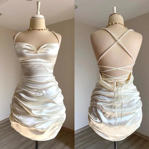 Aimishang Charming Sheath Straps Sleeveless Satin Short Homecoming Dress Summer Mini Birthday Party Dress