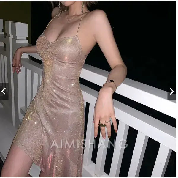 Aimishang Charming Spaghetti Straps Homecoming Dress Fashion Birthday Party Dress Short Shiny Summer Dress