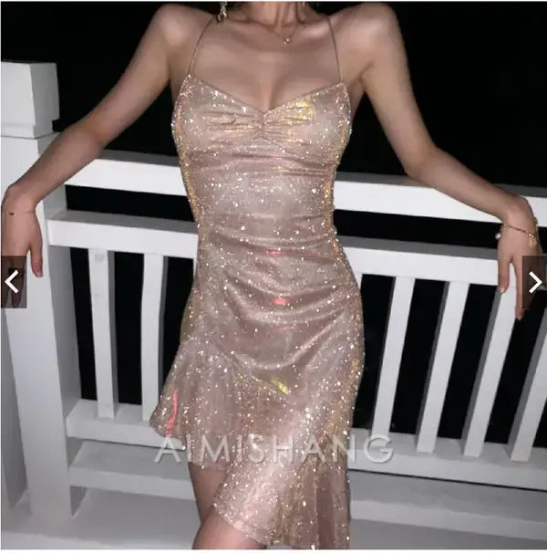 Aimishang Charming Spaghetti Straps Homecoming Dress Fashion Birthday Party Dress Short Shiny Summer Dress