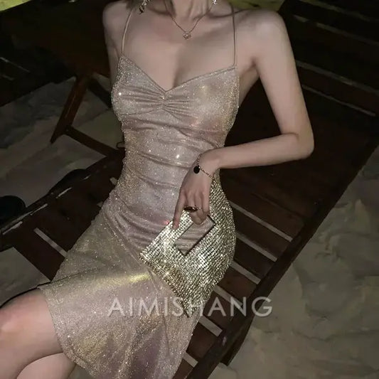 Aimishang Charming Spaghetti Straps Homecoming Dress Fashion Birthday Party Dress Short Shiny Summer Dress