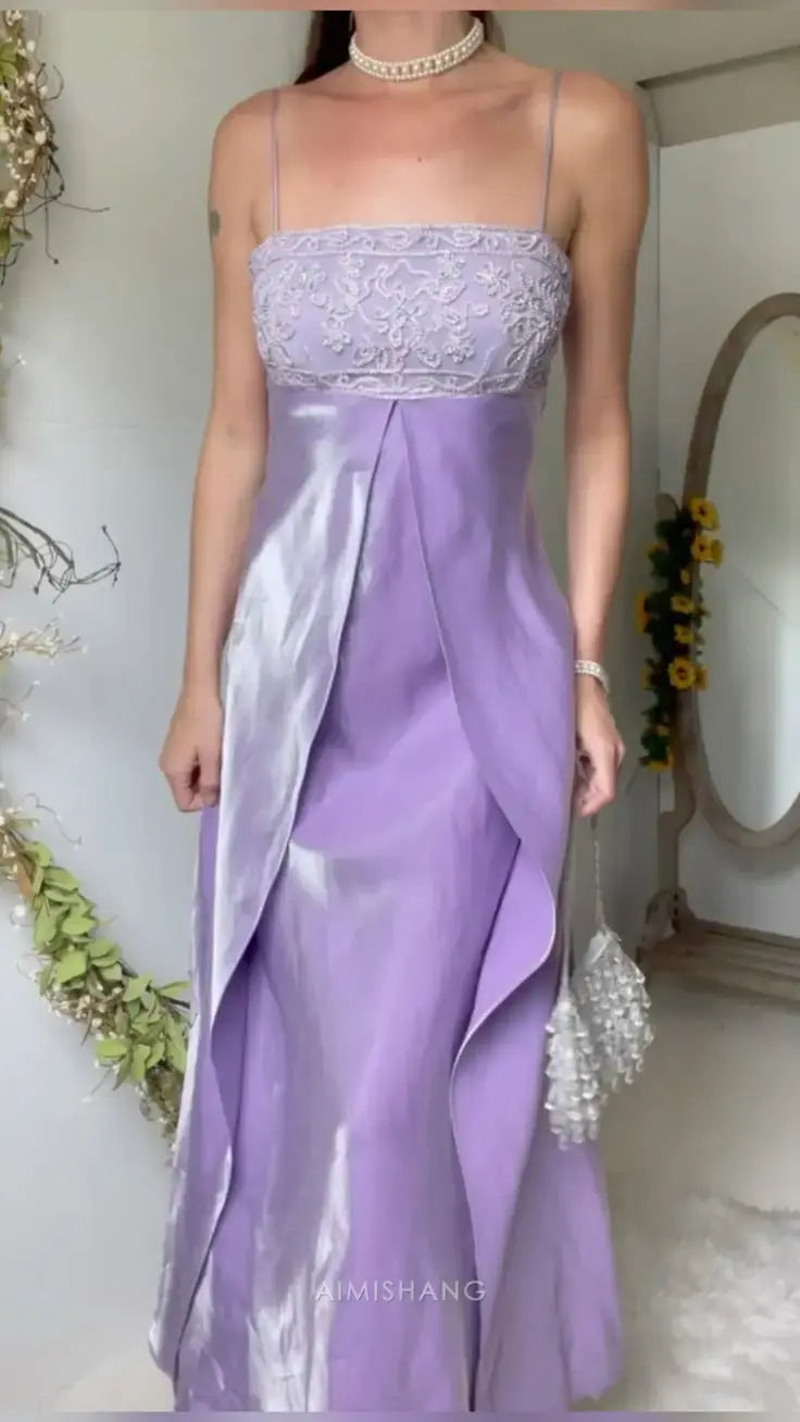 Aimishang Charming Spaghetti Straps Sleeveless Long Prom Dress Vintage Evening Dress Elegant Party Dress