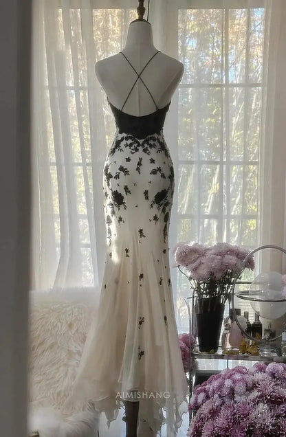 Aimishang Charming Spaghetti Straps V-neck Sleeveless Formal Prom Dress with Appliques Elegant Evening Party Dress Chic Wedding Guest Dress
