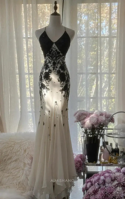 Aimishang Charming Spaghetti Straps V-neck Sleeveless Formal Prom Dress with Appliques Elegant Evening Party Dress Chic Wedding Guest Dress