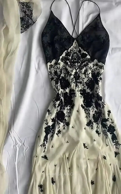 Aimishang Charming Spaghetti Straps V-neck Sleeveless Formal Prom Dress with Appliques Elegant Evening Party Dress Chic Wedding Guest Dress