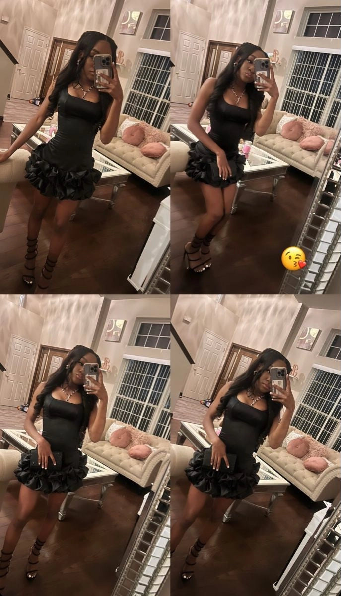 Aimishang Charming Square Neck Sleeveless Black Sleeveless Short/Mini Homecoming Dress Summer Birthday Party Dress