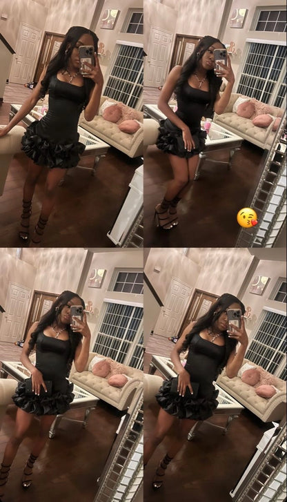 Aimishang Charming Square Neck Sleeveless Black Sleeveless Short/Mini Homecoming Dress Summer Birthday Party Dress