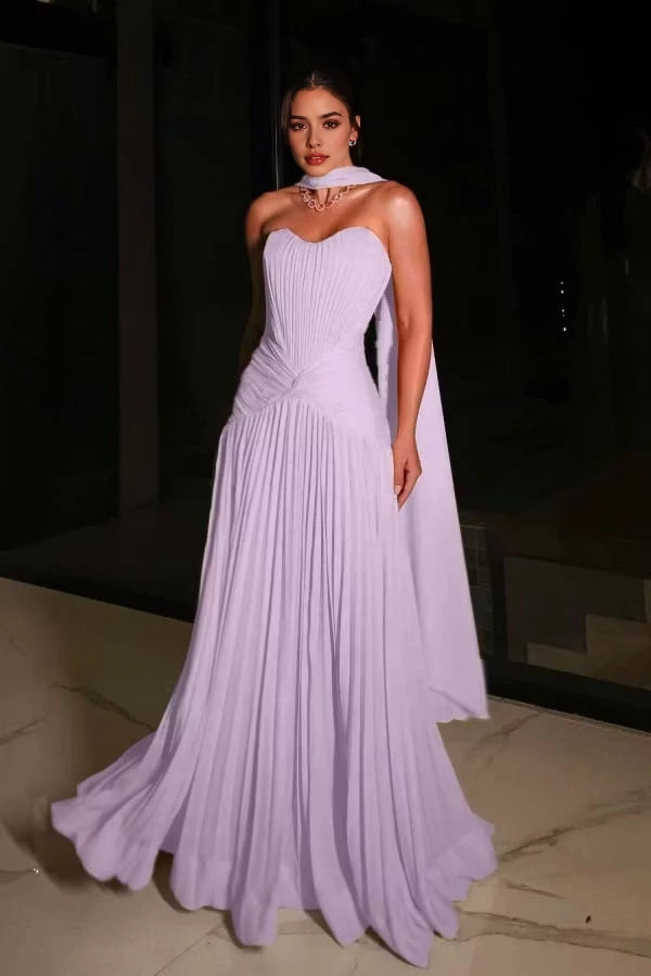 Aimishang Charming Strapless A Line Pleated Sleeveless Long Evening Party Dress Elegant Wedding Guest Dress