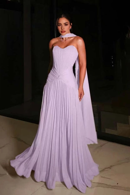 Aimishang Charming Strapless A Line Pleated Sleeveless Long Evening Party Dress Elegant Wedding Guest Dress