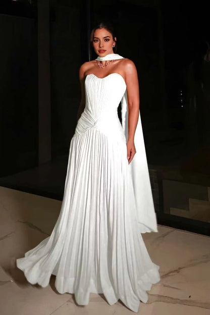 Aimishang Charming Strapless A Line Pleated Sleeveless Long Evening Party Dress Elegant Wedding Guest Dress