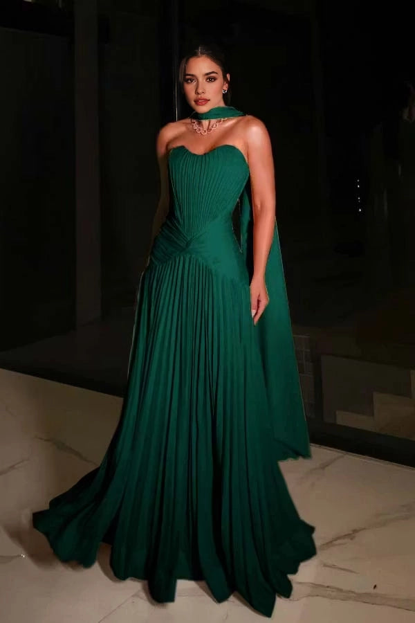 Aimishang Charming Strapless A Line Pleated Sleeveless Long Evening Party Dress Elegant Wedding Guest Dress