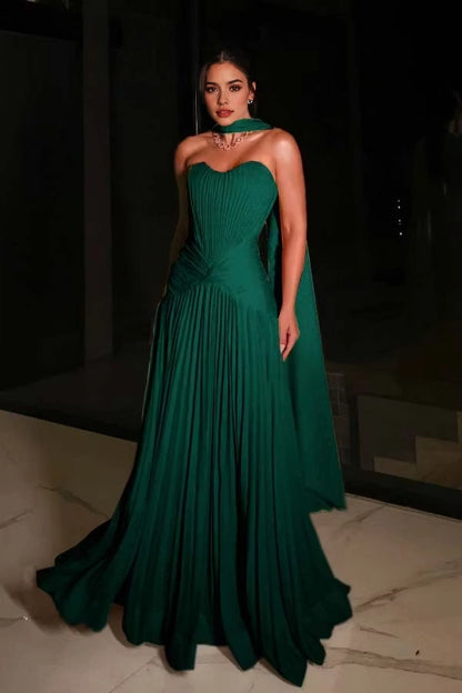 Aimishang Charming Strapless A Line Pleated Sleeveless Long Evening Party Dress Elegant Wedding Guest Dress