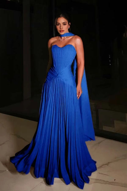 Aimishang Charming Strapless A Line Pleated Sleeveless Long Evening Party Dress Elegant Wedding Guest Dress