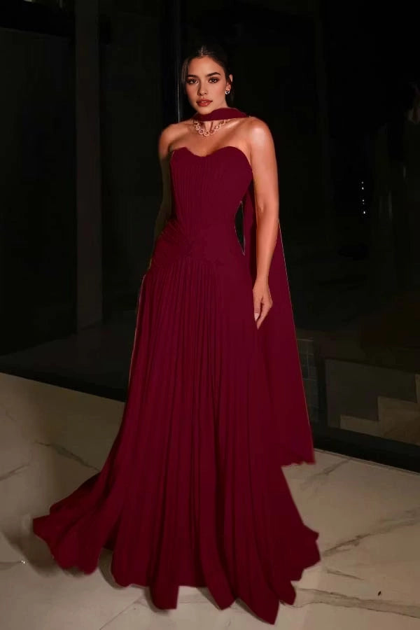 Aimishang Charming Strapless A Line Pleated Sleeveless Long Evening Party Dress Elegant Wedding Guest Dress