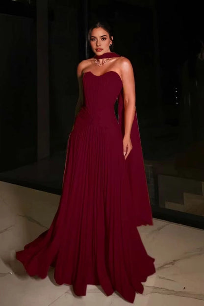 Aimishang Charming Strapless A Line Pleated Sleeveless Long Evening Party Dress Elegant Wedding Guest Dress