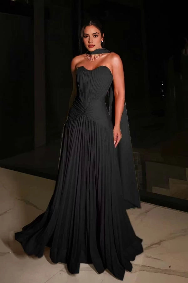 Aimishang Charming Strapless A Line Pleated Sleeveless Long Evening Party Dress Elegant Wedding Guest Dress