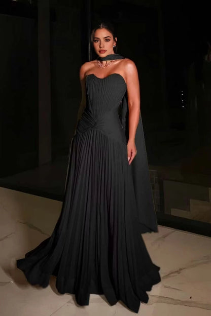 Aimishang Charming Strapless A Line Pleated Sleeveless Long Evening Party Dress Elegant Wedding Guest Dress