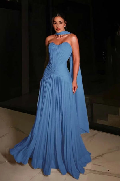 Aimishang Charming Strapless A Line Pleated Sleeveless Long Evening Party Dress Elegant Wedding Guest Dress