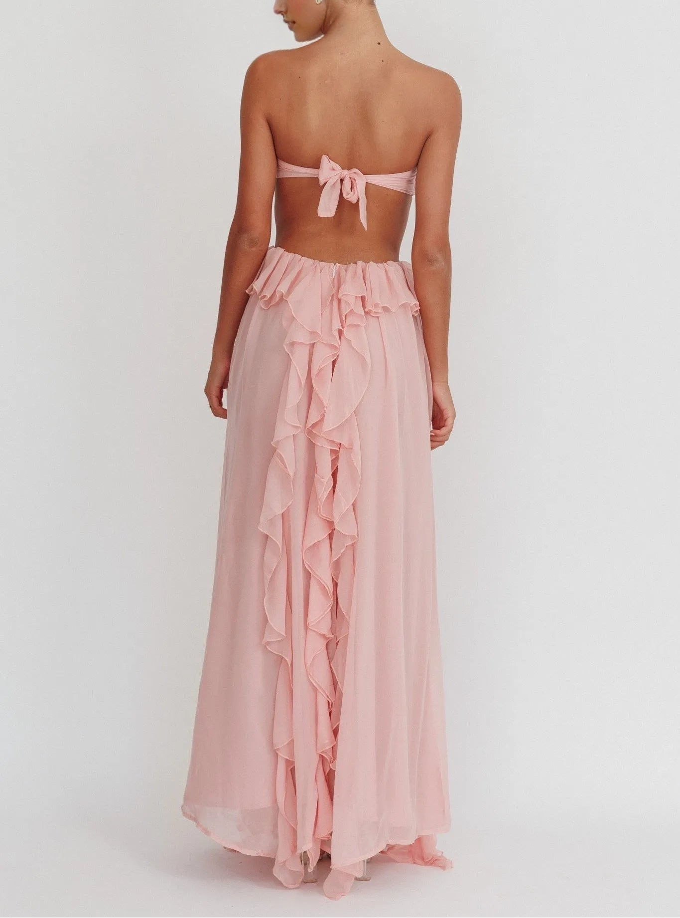 Aimishang Charming Strapless A Line Ruffle Sleeveless Long Formal Prom Dress Sexy Graduation Party Dress