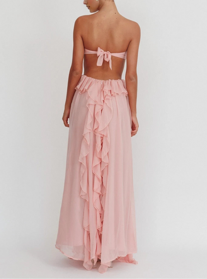Aimishang Charming Strapless A Line Ruffle Sleeveless Long Formal Prom Dress Sexy Graduation Party Dress